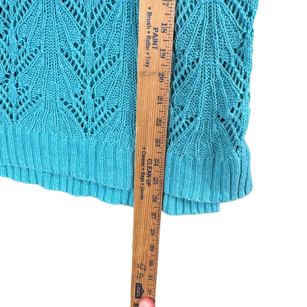 St.‎ John's Bay Teal Blue Lace Crochet Knit Cottagecore Grannycore Sweater Top S - Picture 5 of 6